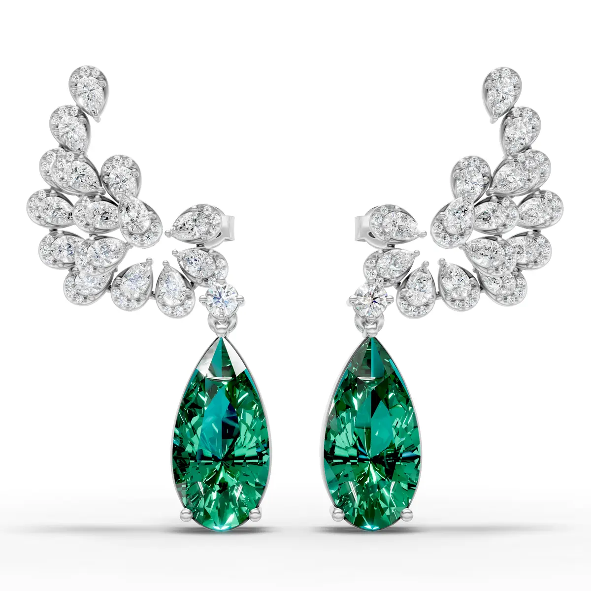Green Pear Drop Diamond Earrings